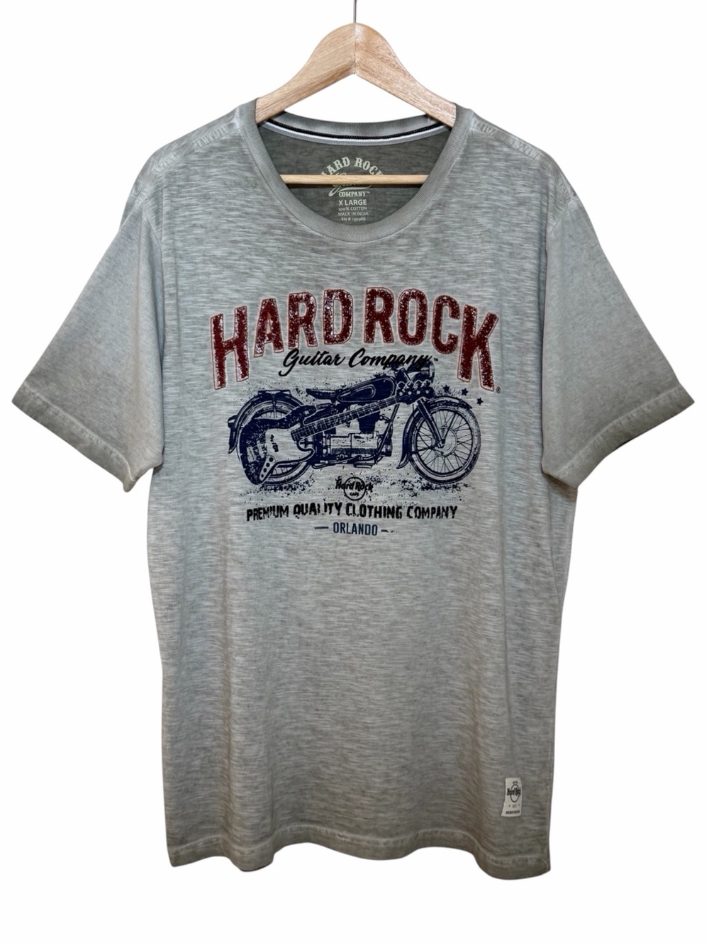 Hard Rock Orlando Motorcycle Guitar Graphic Tee T Shirt Gray Short Slv Men Sz XL